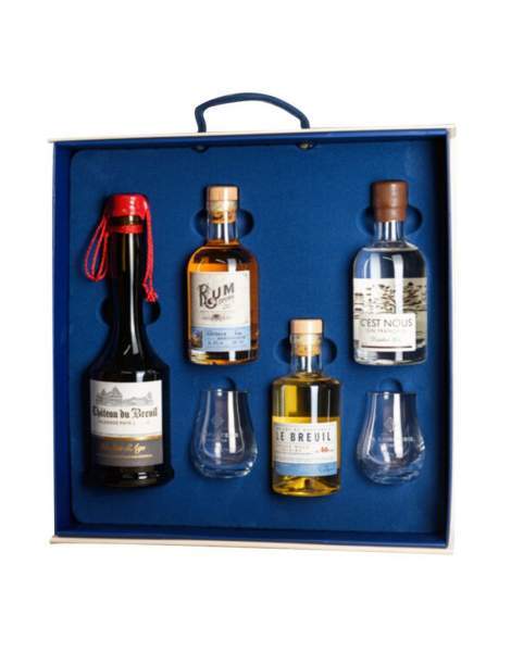 Coffret Calvados, Whisky, Gin et Rhum de la Spiriterie 4x20cl