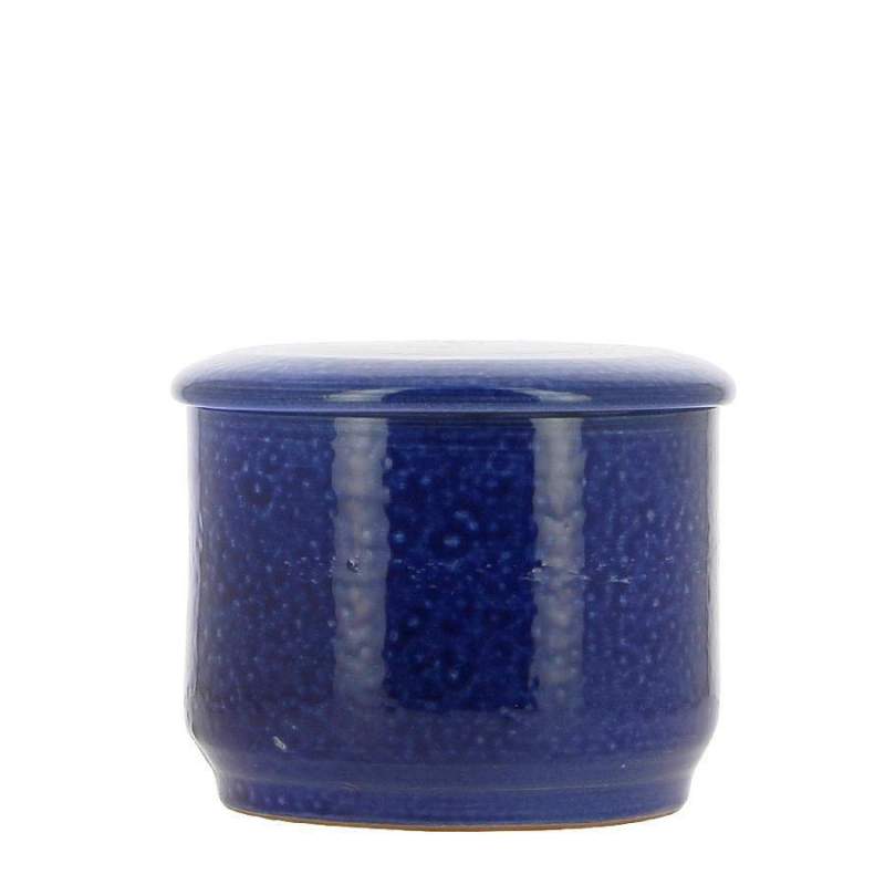 Beurrier à Eau Avec Couvercle - Design Rétro Bleu Profond, Céramique, Pour Beurre Frais Et Tartinable