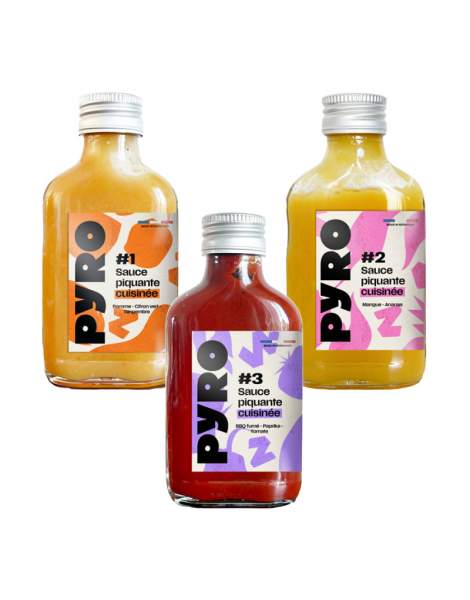 Pack de 3 sauces piquantes douces 3x10cl Sauces Pyro