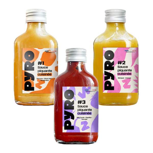 Pack de 3 sauces piquantes douces 3x10cl Sauces Pyro
