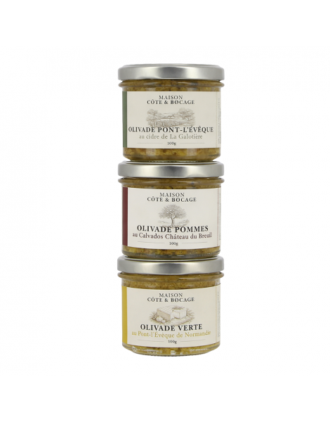 Lot de 3 olivades Calvados, Pont-l’Évêque et Cidre Maison Cote Et Bocage 3x100g