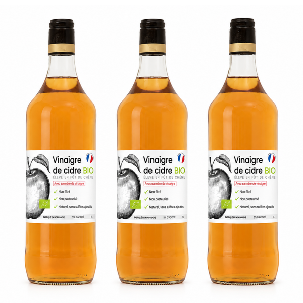 3x Vinaigre de cidre BIO avec sa mère de vinaigre 1L